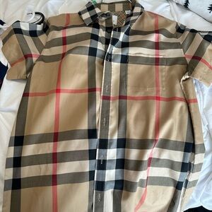 Boys Burberry button up Short-sleeve Check Stretch Cotton Shirt
